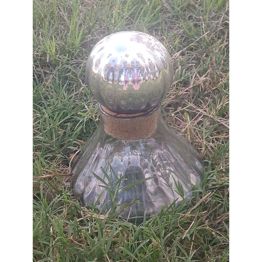 Vintage Hand-Blown Clear Ribbed Bottle/Decanter Mercury Glass Top 1980s Mexico